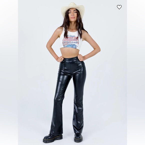 Princess Polly Pants - Princess Polly Braden Pleather‎ High Rise Flare Black Pant 4 gothic grunge